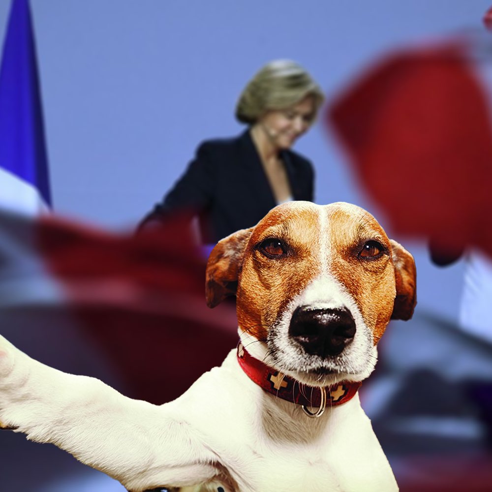 DouglasPecresse's tweet photo. Aux mauvaises langues qui disaient que je n’étais pas au meeting du Zénith... #LesChiensAvecPécresse https://t.co/uxLMwU5kLp