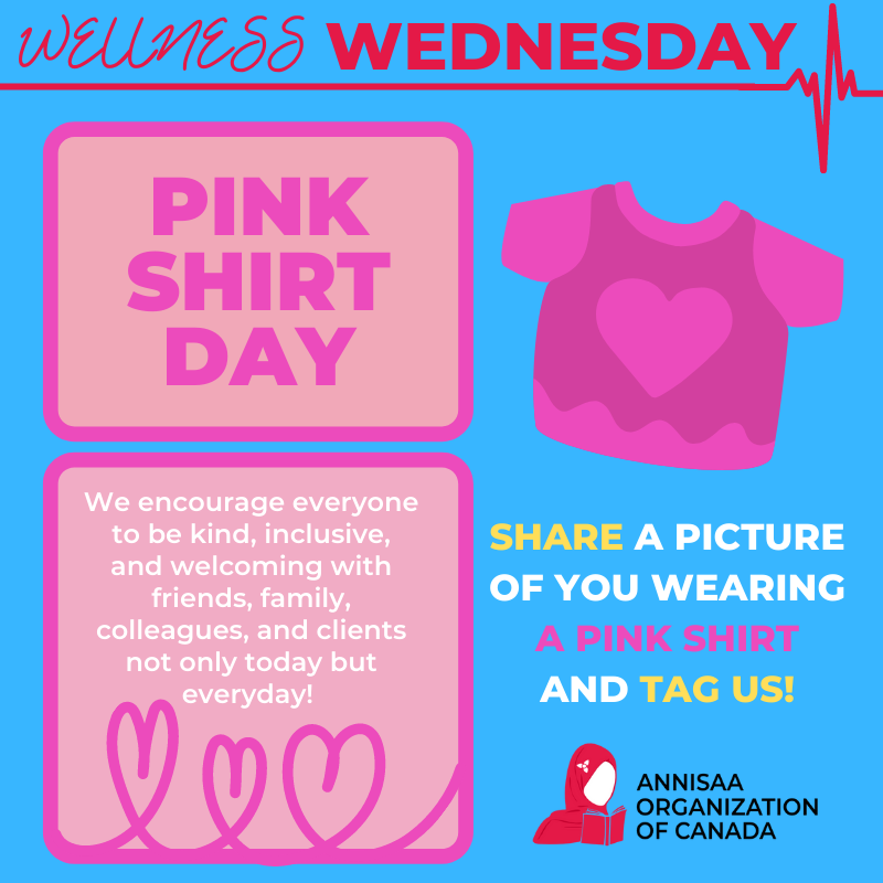 ANNISAAORG's tweet photo. Today's #ANNISAAWellnessWednesday falls on #PinkShirtDay . Today is a reminder for everyone to #bekind so we can create a more #inclusive world that can help improve each other's wellbeing. Wear pink today and stand up to #bullying ! Share your #pinkshirt with us and tag us! 💗 https://t.co/zYfyOsB1ZD