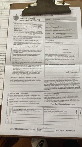 I have nomination papers for <a href="/RepKevinHonan/">Kevin G. Honan</a> and <a href="/AyannaPressley/">Ayanna Pressley</a> and will be out in Allston, Brighton today So if you see and you want to sign them let me know