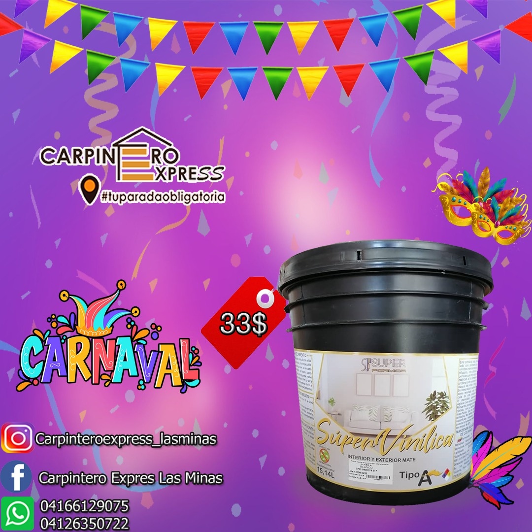 ce_lasminas's tweet photo. 🎁Ofrecemos para ti la pintura que estabas buscando🥳

 *Súper Vinilica Clase A*

🏷️Contenido 4 galones.
🏷️ Ideal para interiores y exteriores.
🏷️ Rendimiento aproximado *160m2*.
🏷️ Excelente Calidad.
💸 Al mejor precio del mercado.

¿Qué esperas? ¡Obtén tu pintura ya!🏃🏃‍♀ https://t.co/f1HrQR3znq