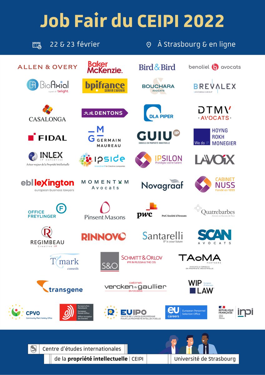 CEIPIStrasbourg's tweet photo. #JobFairCEIPI
La 2ème éd. de la Job Fair se poursuit aujourd'hui sous un format hybride, à Strasbourg et en ligne !
Un grand merci à tous nos partenaires pour leur collaboration. https://t.co/hUsgWsS8A6