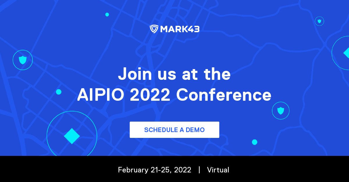 mark43's tweet photo. Mark43 is excited to be a part of the @AIPIO 30th Anniversary National Conference! Sign up for our virtual booth and learn more about our industry-leading CAD, RMS, and Analytics platforms. #intelligence2021 https://t.co/CRgkmZ0Rj5 https://t.co/eURXVlK26L