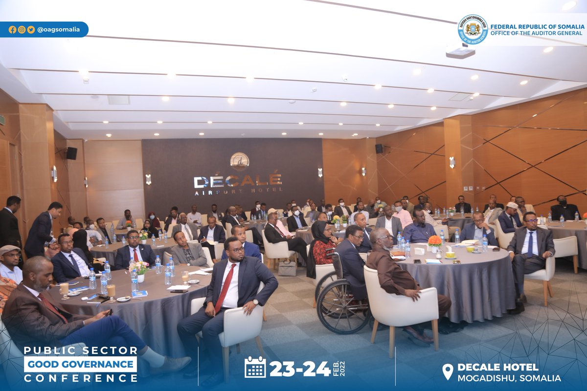 oagsomalia's tweet photo. OAGS concluded phase one of the Public Sector Good Governance Conference attended by the management of the Government Ministries, Departments, and Agencies (MDAs). 

Representatives from the Private Sector, Academia, and CSOs are expected to join tomorrow’s sessions in phase two. https://t.co/yuqc2WUsAz