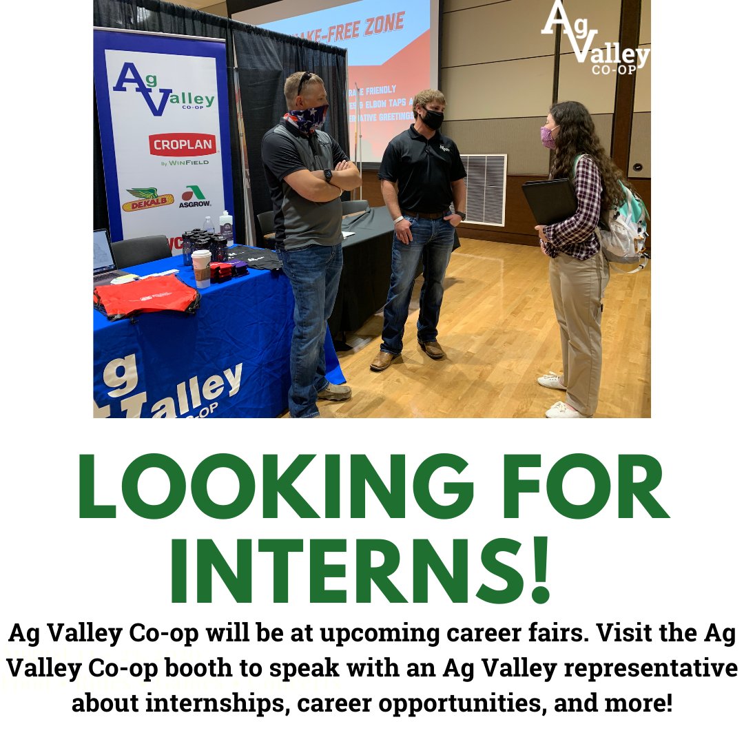 agvalleycoop's tweet photo. Attention Fort Hays State University Students! Ag Valley Co-op Agronomy is looking for interns for this summer! Stop by the Ag Valley Co-op booth to learn about career opportunities. 

#WeAreAgValley #BuildingTomorrowTogether https://t.co/I6s9FhMgif