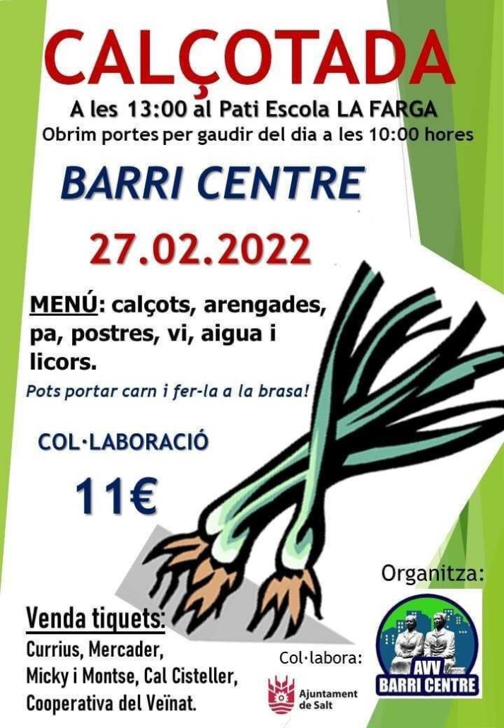 ViladeSalt's tweet photo. 🎉Aquest diumenge 27 de febrer arriba la Calçotada del Barri Centre!

📍A les 13 h al pati de l'escola La Farga.

🎟️Venda de tiquets a Currius, Mercader, Micky i Montse, Cal Cisteller i Cooperativa del Veïnat.

#Salt #ViuSalt https://t.co/lhT9yohpEK
