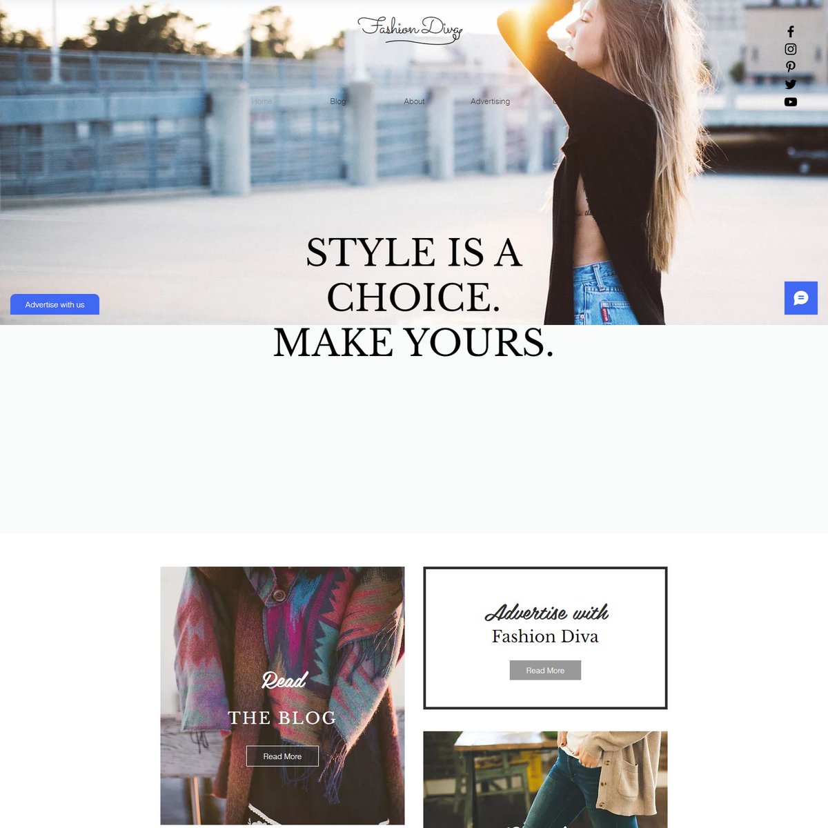 Website Blog for all fashion divas out there! Share your fashion insights with this chic, modern and dynamic Website. With Wix Blogs and us, it has never been easier to create your own categories and share all your catchy and engaging posts. Start your social presence with us.