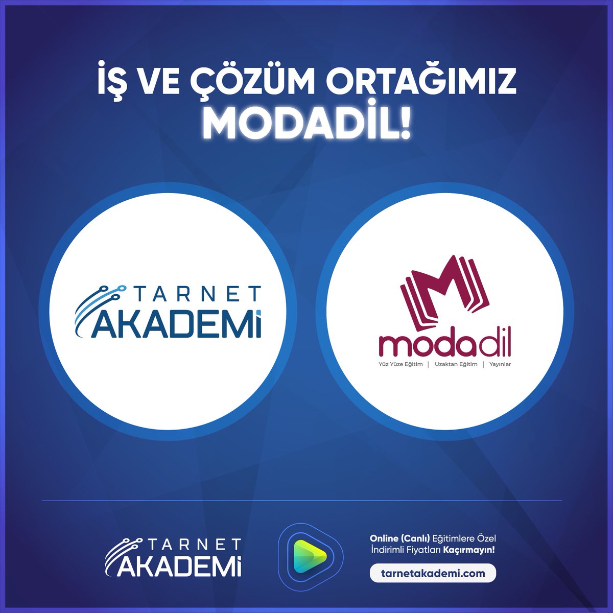 Yeni Çözüm Ortağımız Modadil! 

Tarnet Akademi ve Modadil ortaklığı ile, çok yönlü bir dil eğitimi almaya hazır mısınız?

#egitim #bilişim