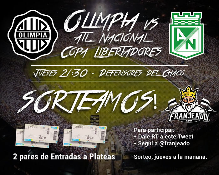 franjeado's tweet photo. Conmemorando nuestros 300.000 seguidores, sorteamos 2 PARES de entradas a Plateas para el partido OLIMPIA vs Atlético Nacional.

Para participar:
✅Dale RT a este tweet
✅Seguí a @franjeado en Twitter

Sorteamos jueves a la mañana.

VAMOS OLIMPIA! https://t.co/IJ0DGUAI0j