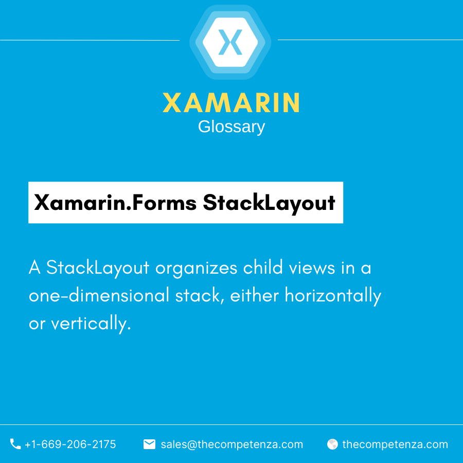 thecompetenza's tweet photo. This week Xamarin Term: Xamarin.Forms StackLayout

A StackLayout organizes child views in a one-dimensional stack, either horizontally or vertically.

#xamarin #learntoday #techterms #learnbasic https://t.co/R7xrJ21Sv9