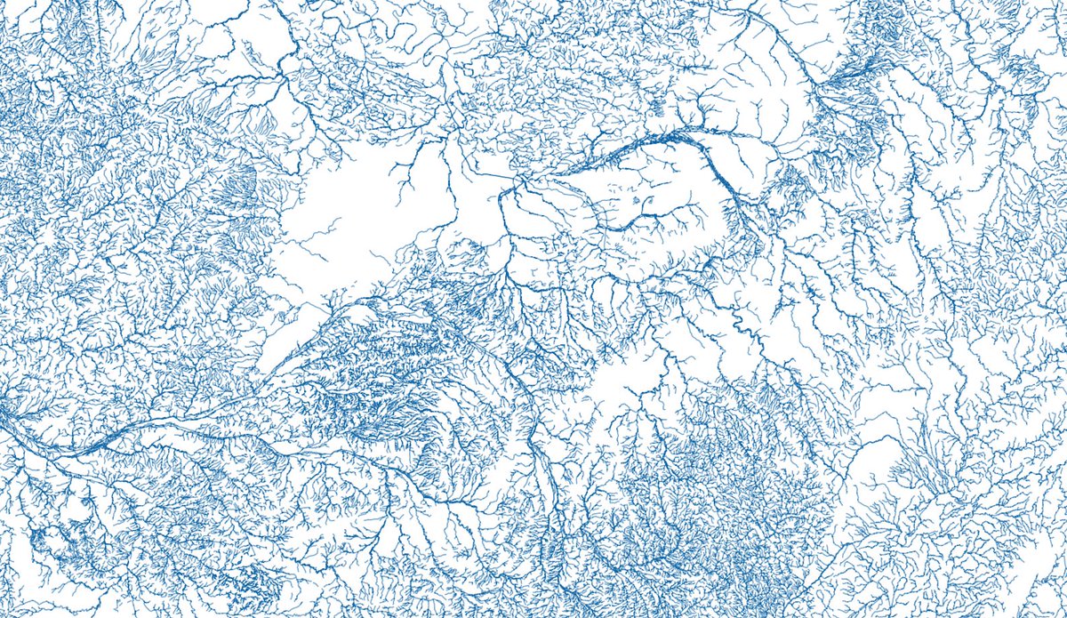 JulesGrandin's tweet photo. 🗺 🌊 La France métropolitaine cartographiée uniquement par ses cours d'eau (grâce à la BD Topage, affichée dans @qgis) https://t.co/SS1rl2PoO6