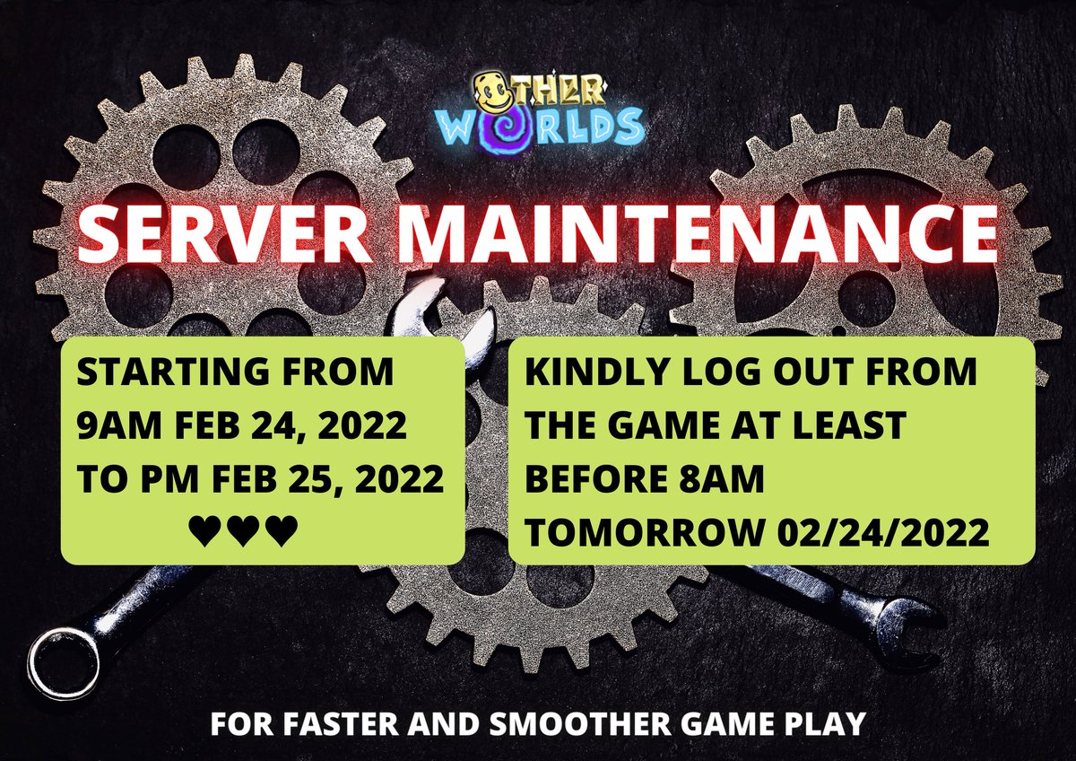 ToW_app's tweet photo. @everyone 

Announcement and a friendly reminder!♥

We will have a temporary server update/maintenance starting tomorrow 9AM (Feb 24, 2022) up to 9PM (Feb 25, 2022). We encourage everyone to log out from the game at least before 8AM tomorrow to avoid possible problems. https://t.co/N05bZNNUJ2
