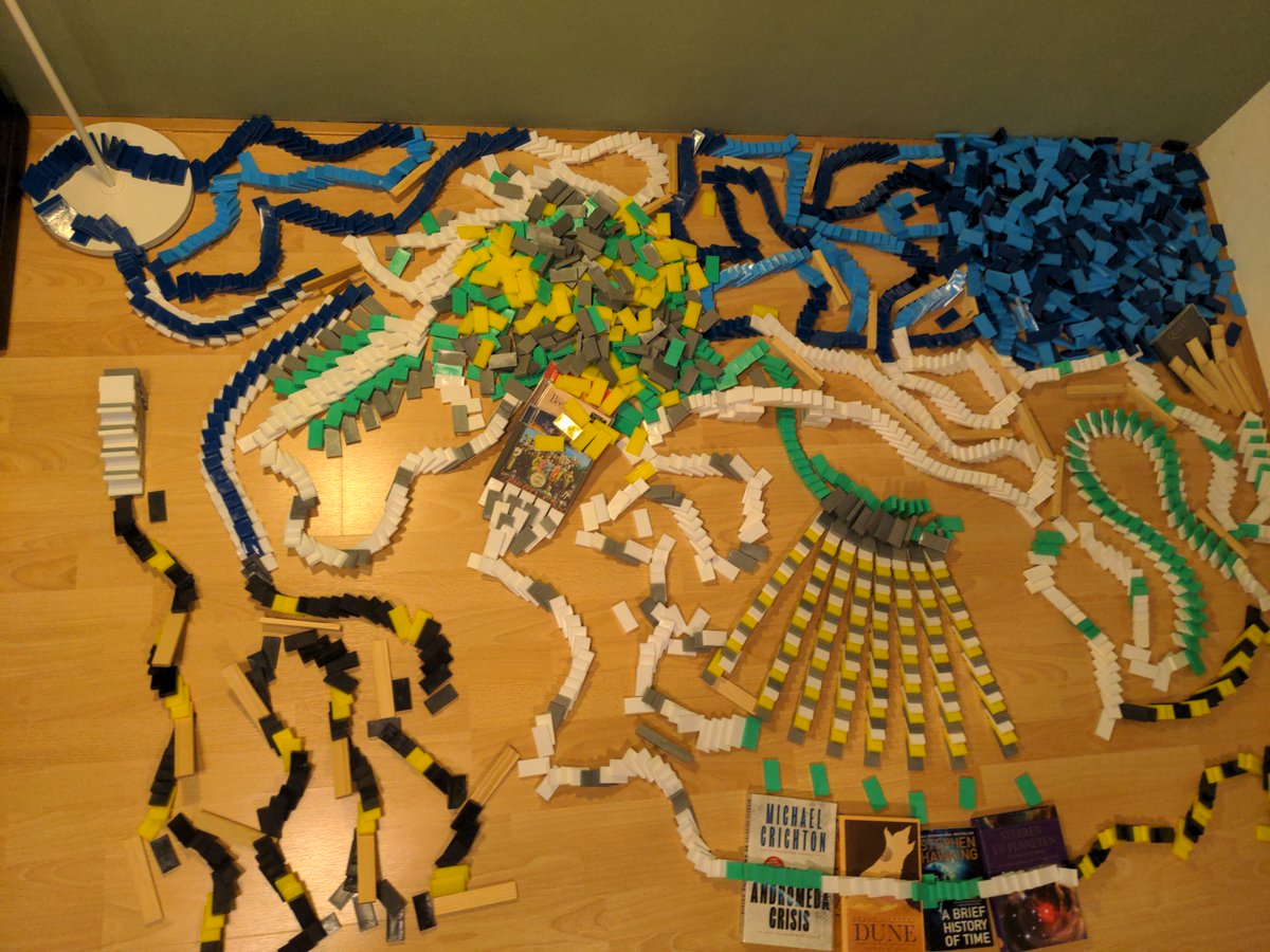 iamEinsteinium's tweet photo. Started sleeping on the ground (good for back), now have a great place for building with dominoes! #dominoes https://t.co/YuNJI220eW