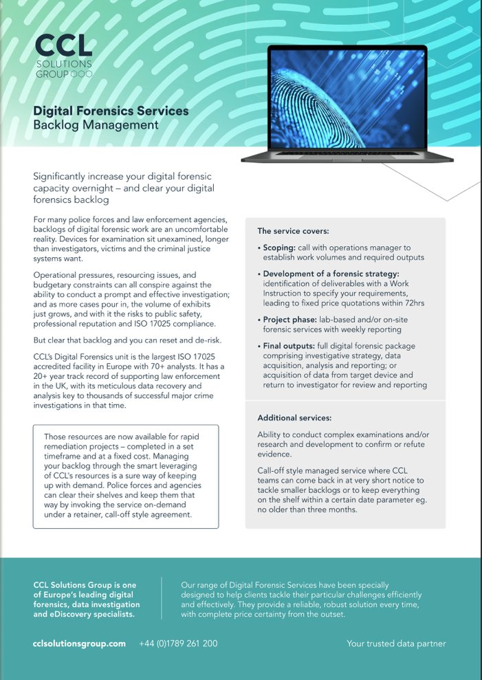 CCL_Solutions's tweet image. Precisely why we have designed a new backlog management service to help LEAs make inroads into their evidence shelves...
thejusticegap.com/police-have-di…