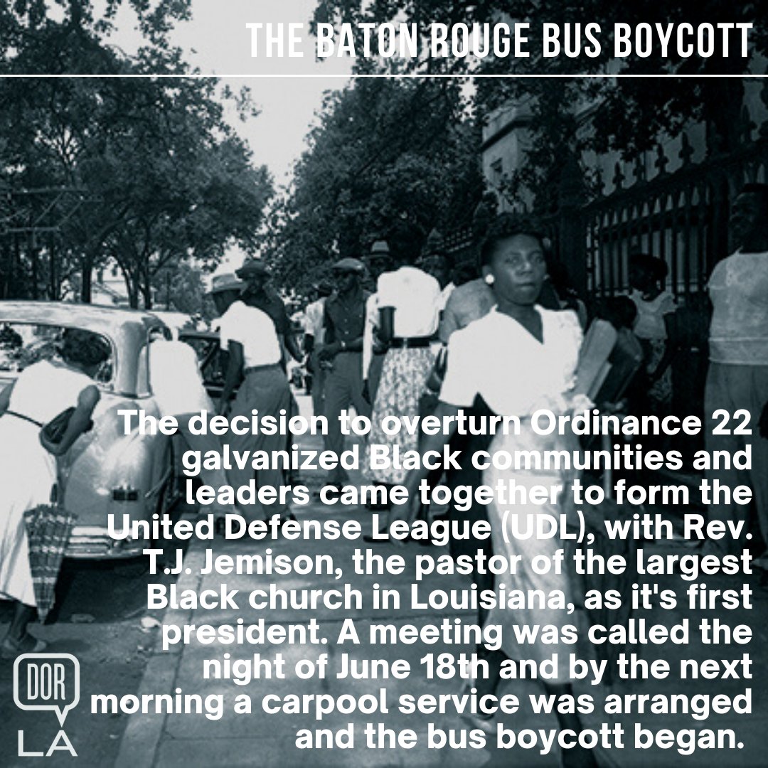 The Baton Rouge Bus Boycott of 1953 was one of the first examples of a large-scale peaceful boycott protesting legal segregation in Louisiana. The boycott  proved to be a successful model for which many of the nonviolent protests that encompassed the Civil Rights Movement.