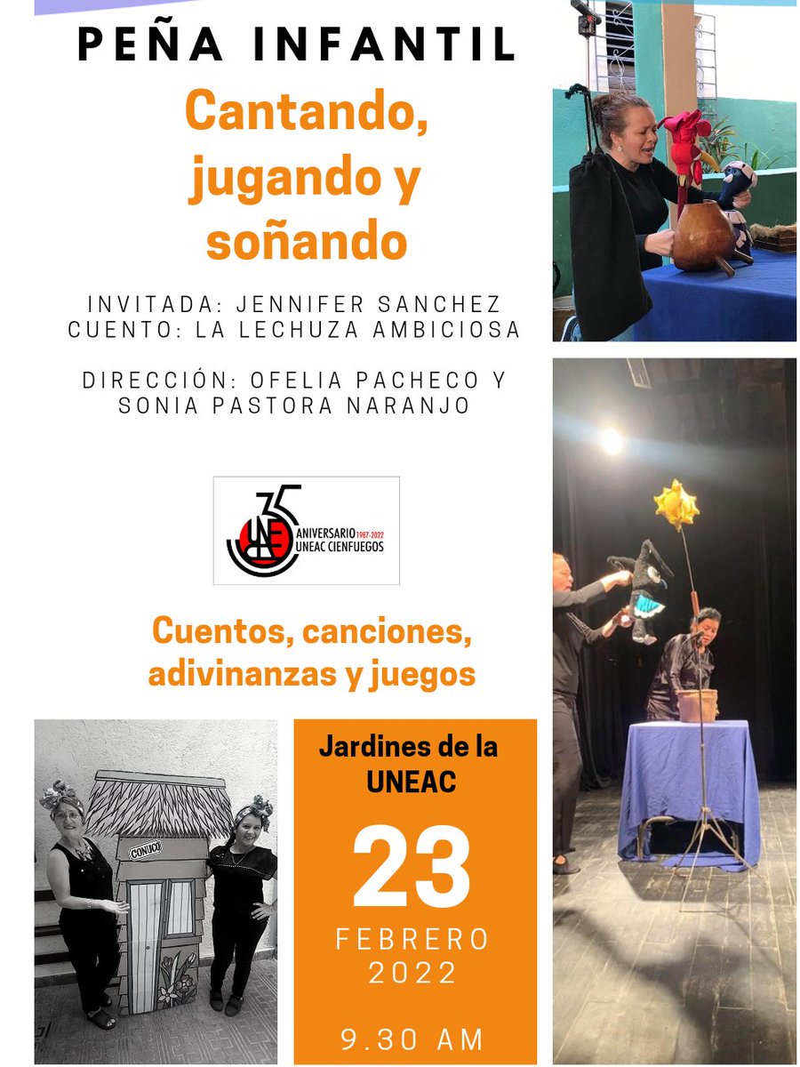 La #UNEACCienfuegos celebra su #35Aniversario de fundada con diferentes peñas, entre ellas la del Grupo @Cañabrava "Cantando, jugando y soñando". 

#35Aniversario
#UNEAC35
#niñoscubanos
#Cienfuegos