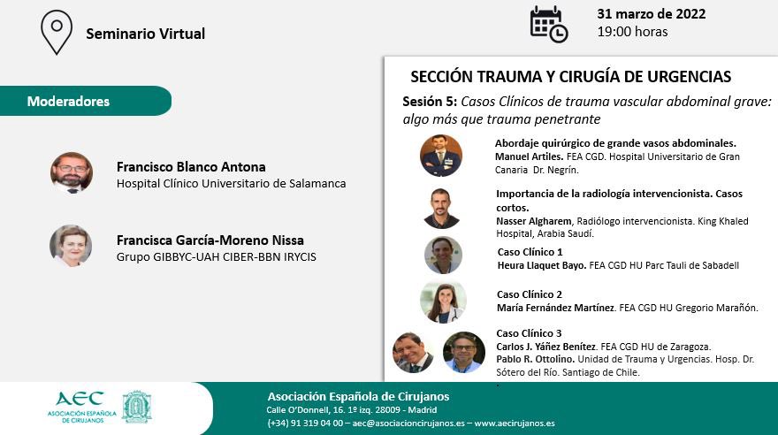 Curro_Blanco's tweet photo. El próximo 31 de marzo os esperamos a todos en un nuevo Webinar de la @StcuaeC de la @aecirujanos en el que hablaremos sobre“Trauma vascular abdominal grave”, no os lo podéis perder! https://t.co/7JmC5IKuU8