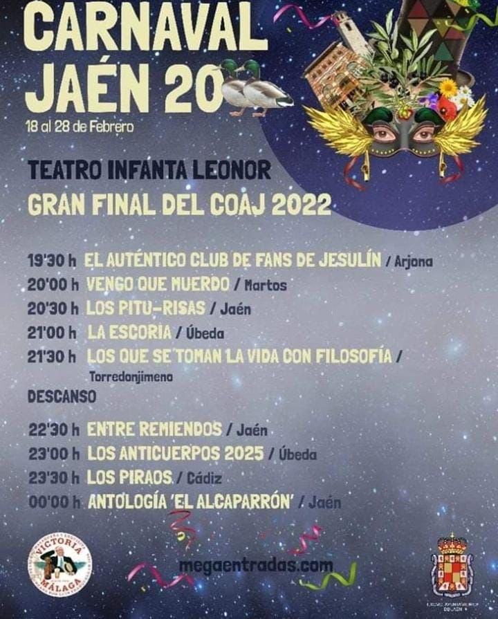 ComparsaHnosGtz's tweet photo. Este fin de semana estaremos en la final del carnaval de Cabra y Jaén. Aquí os dejamos los horarios de las sesiones. ¡Os esperamos!
#ComparsaHermanosGutierrez 🎭💜 https://t.co/7hfibRvtZa