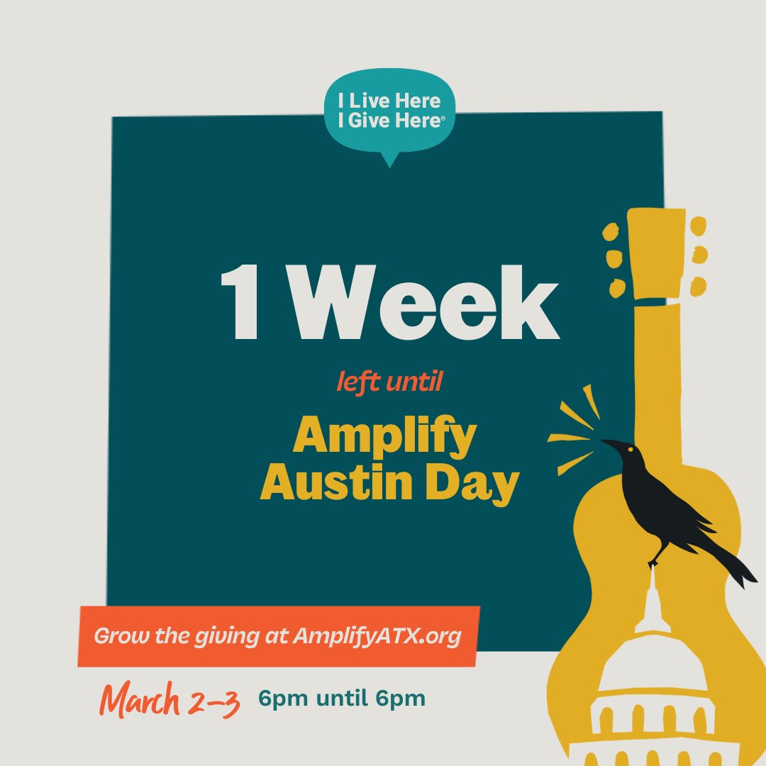 ILH_IGH's tweet photo. In 1 week Amplify Austin Day will bring our 7-county region together for the biggest annual giving event in Central Texas. This year with your help we can grow the giving and reach our goal of 50,000 donors.

Show your support early by donating @ https://t.co/QMKyKMBu1n https://t.co/lrGFRrHT3Y