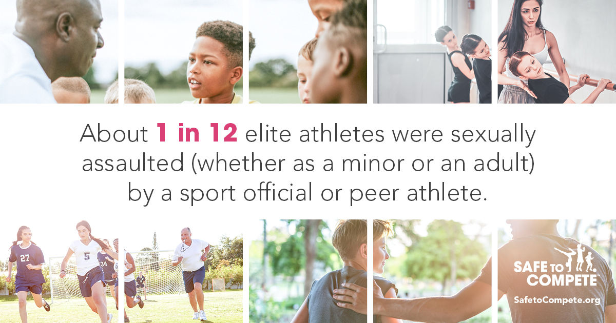 NCMEC's tweet photo. In a recent study, about 1 in 12 elite athletes experienced sexual assault (whether as a minor or an adult) by a sport official or peer athlete. Read the study: https://t.co/HjA4fRHq65 #SafetoCompete https://t.co/CtzHn2Hse2