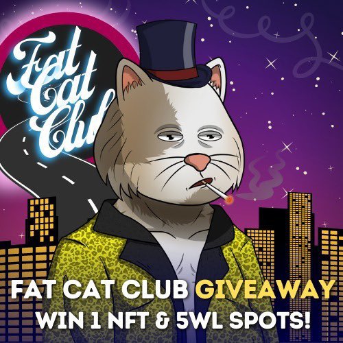 GemsScope's tweet photo. 🎉 #NFTGiveaway 🎉

Introducing @fatcatclub 🔥

1x NFT &amp; 5x WL 🎉

To Enter:

1⃣♥️&amp;RT + Tag 3 Friends
2⃣Follow @fatcatclub
3⃣Follow @GemsScope

⭐️Ends 6h

✅Bonus Join Discord https://t.co/vQknPdrOYn https://t.co/1iv5Y2ipt7