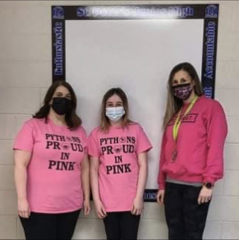 Lots of pink in our halls today including Ms. Doyle, JB and Ms. Rose-Jackman! Don’t forget to share your photos, Pythons! #BeAnUpstander <a href="/SPJHPythons/">SPJH</a>