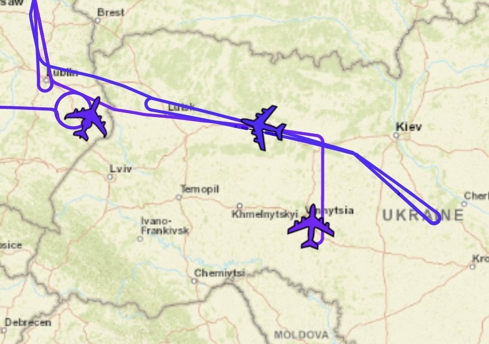 geoallison's tweet photo. 🚨 UKRAINE NEWS | There are currently a significant number of surveillance aircraft in the air over and around Ukraine. One British UK RC-135W Rivet Joint, one American RC-135W Rivet Joint, one Global Hawk drone (not shown here) and a NATO E-3 AWACS aircraft currently in the air. https://t.co/HyV7FByLrN