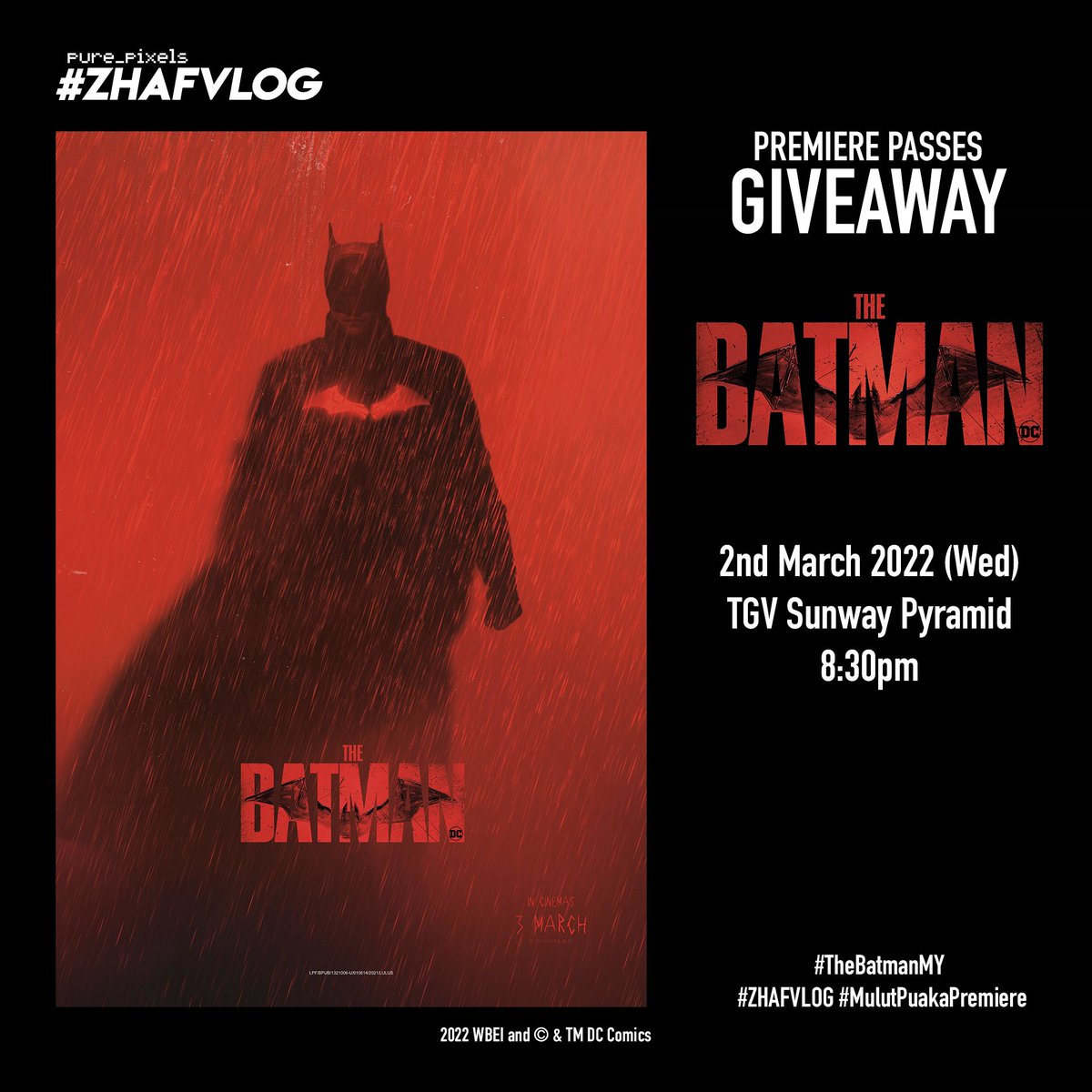 purestpixels's tweet photo. THE BATMAN
Premiere Passes Giveaway!

https://t.co/uZUsGhg7vj https://t.co/9LJ2xLQICu