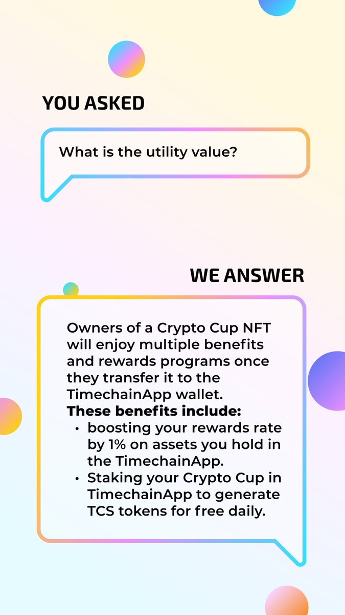 TimechainNFT's tweet photo. #FAQs about our Crypto Cups and their utilities 👩‍🔬 https://t.co/KRzz4wZsJw