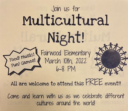 Join us at Fairwood on Thursday, March 10, from 6-8 p.m. for Multicultural Night! Come and learn about cultures around the world.
hamiltoncitysd.oh.schools.bz/4/News/2281