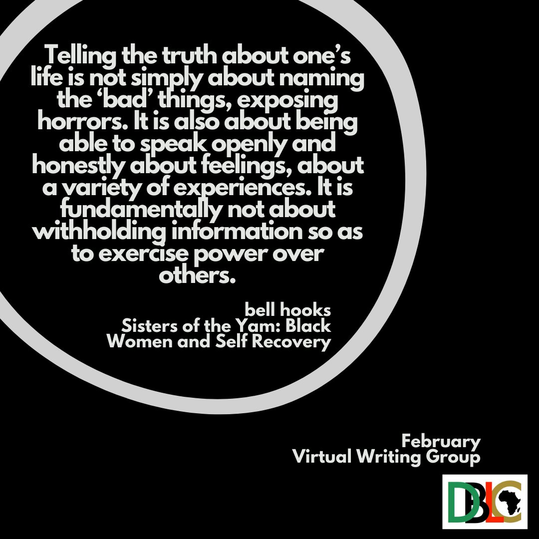 dblacorg's tweet photo. This month’s sessions are grounded and guided by bell hooks. Join us in 30 minutes for our latest session. #DBLACVWG #writeDBLAC https://t.co/WXI3FJsYb6