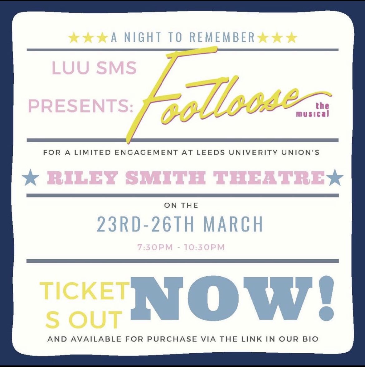 LUUSMS's tweet image. ❗️TICKETS ARE NOW AVAILABLE❗️
We are 4 weeks away…😳 Make sure you grab your tickets now from the link below ⬇️ We are very excited 🤠 Group Discounts are available - tickets are just £5!! 💸🤪 Grab now 🎟: fixr.co/organiser/luus…