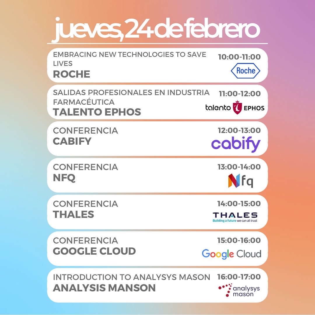 satelec_etsit's tweet photo. ¡Os recordamos los horarios para las conferencias que tenemos mañana! 💗✨📌 Aún podéis apuntaros en nuestra plataforma: https://t.co/L3ijq52sTy https://t.co/x41y8uGMoD