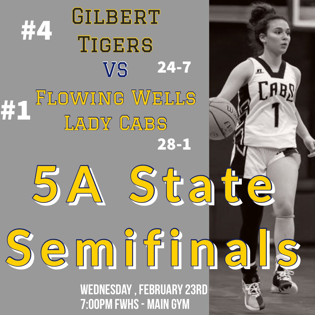 LadyCabsBBall's tweet photo. It’s a great Day to be a Caballero! 
Play-off Game Day! 
Cheer on your Lady Cabs in the 5A State Tournament Semifinals tonight at 7:00pm in the West Gym. https://t.co/LIo8YWXVIB
