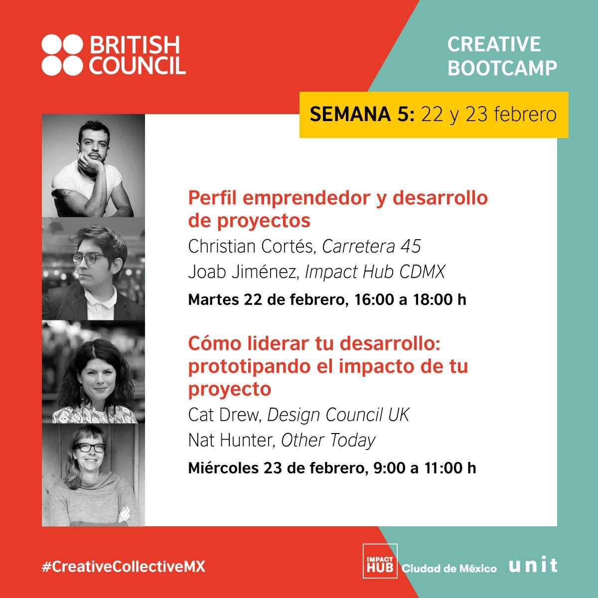 mariaholley's tweet photo. No se pierdan el cierre del #CreativeBootcamp de @mxbritish con la grandísima @catdrew_ una mujer que ha movido montañas cuando se trata de cambiar el paradigma del diseño insertado en gobierno. #Creatividad #Gratuita
👉Zoom: https://t.co/qRRWs2i0v6 https://t.co/mPEZZRpbdJ