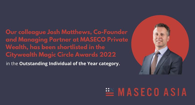 MASECOAsia's tweet photo. Our colleague Josh Matthews, Co-Founder and Managing Partner at MASECO Private Wealth, has been shortlisted in the Citywealth Magic Circle Awards 2022 in the Outstanding Individual of the Year category. To vote for Josh, please click here - https://t.co/tsQi2DaInX https://t.co/hoQc7Wq7II