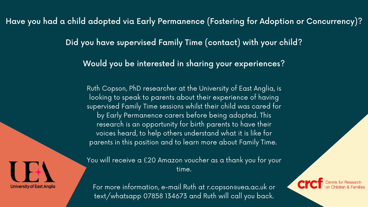 CopsonRuth's tweet photo. I am currently recruiting parents who have had a child adopted via Early Permanence. If you know of anyone who may be willing to be interviewed, please do share this with them and I can give them further information. If you are a parent yourself, please do get in touch. https://t.co/uGF2bnkhjR