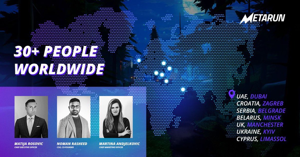MetarunGame's tweet photo. 30+ team members worldwide🌏, or WHO is behind #METARUN? 

Backed by life-long gamers, early crypto-gaming adopters, high-level developers, &amp; artists, we are creating METARUN, which combines a cutting-edge P2E instrument, high-quality graphics, and fun gameplay. https://t.co/HuFLqyc0oz