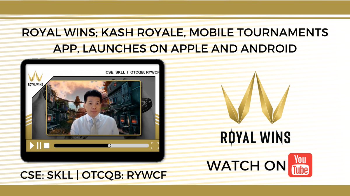 VIDEO | Royal Wins; Kash Royale, Mobile Tournaments App, Launches on #Apple and #Android 
Watch the full video on the #RoyalWins YouTube Page ➡️ stockmkt.info/3BHBStk
#mobilegamenews #techstocks #CSEstocks #OTCQB 
🇨🇦 $SKLL 🇺🇸 $RYWCF