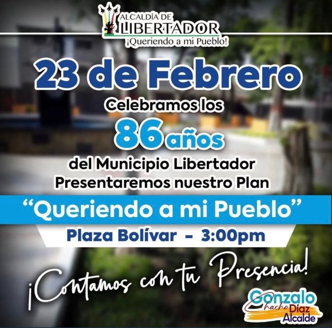 MoisesSomaza's tweet photo. #23Feb | Hoy #Venezuela y #Aragua se viste de gala nuestro Municipio Libertador Cumple 86 Años, felicidades al alcalde @chachodiazplaza  y a su grandioso pueblo de Palo negro.

¡Nos vemos en las fiestas de Libertador! https://t.co/FTUyBMxIk5