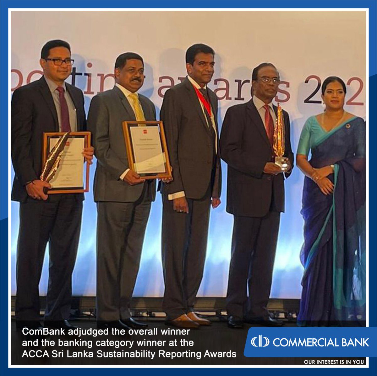 ComBank_LK's tweet photo. ComBank adjudged the overall winner and the banking category winner at the ACCA Sri Lanka Sustainability Reporting Awards #ComBank #OurInterestIsInYou https://t.co/YLsxftCIXb
