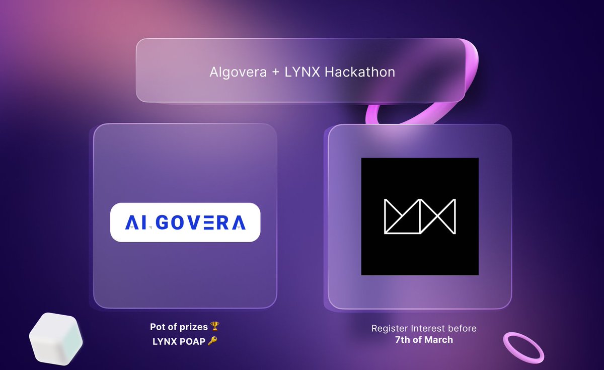 AlgoveraAI's tweet photo. It's getting closer! You can now sign up to take part in the Algovera x LYNX Hackathon, kicking off on the 11th March. We'll bringing together neuroscientists and data scientists to build privacy-preserving machine learning algorithms for BCI applications. https://t.co/HimmAsAVuh https://t.co/Mopi21xzvm