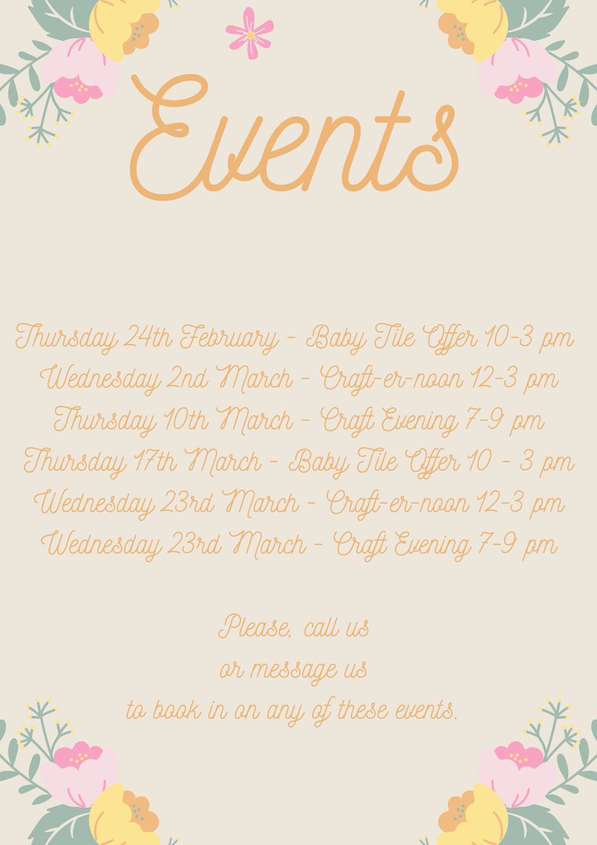 We've got lots happening between now &amp; the end of March for further information please check out our events section or give us a call.