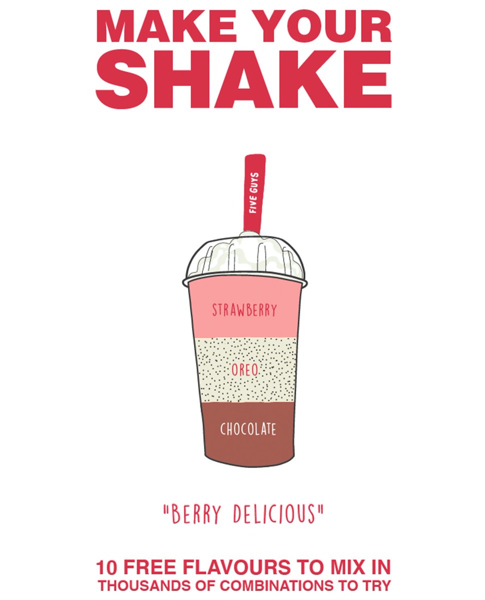 FiveGuysUK's tweet photo. The "Berry Delicious" Milkshake. A combination of Strawberry, Oreo and Chocolate that'll sweep you off your feet 🥤
#MakeYourShake https://t.co/PXtHS7wb3m