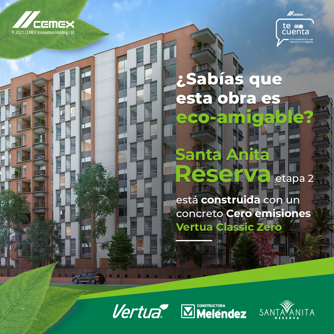 CEMEX_Colombia's tweet photo. CEMEX TE CUENTA: Santa Anita Reserva: Proyecto de vivienda en Cali se construye con concreto Vertua Classic Zero con CERO emisiones de CO2. Este proyecto de nuestro cliente @CMelendezSA 
 aportará a la construcción de un futuro más sostenible 🌎 https://t.co/dczJnhYnJj