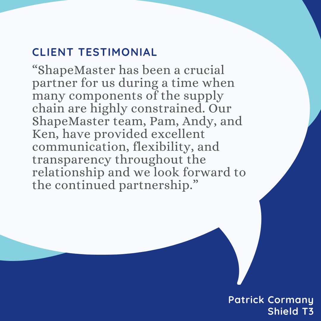 It's always great to hear feedback from our customers. Thank you Shield T3 for partnering with ShapeMaster!
