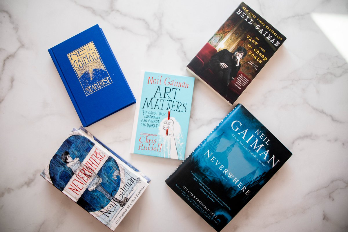 gaimanreader's tweet photo. Five excellent choices. What's missing from this picture? A reason why you have to pick just one. @neilhimself 's books go well together. https://t.co/0j9Cl0VKuc