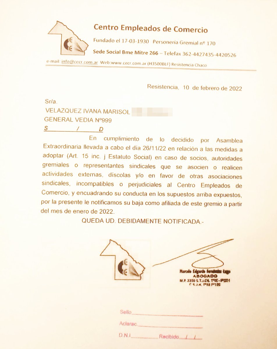 #Futurama 

En una asamblea a realizarse dentro de 9 meses, el sindicato de comercio de Resistencia informa que decidió dar de baja la afiliación de trabajadoras/es del call center Atento bajo la figura de "sospecha", porque no están de acuerdo con la forma de manejarse del CECR.