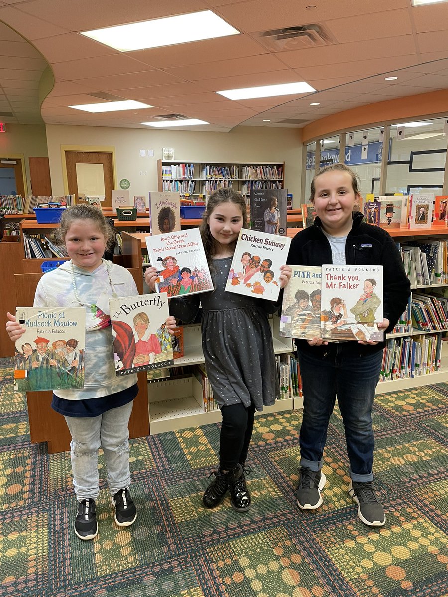 MrsWilliamsHCSD's tweet photo. My teacher heart was so full in library today! These kids have heard me praise @PatriciaPolacco all year as my favorite author, and today they asked where they could find her books. ❤️📚 https://t.co/KhuQ5vvn2f