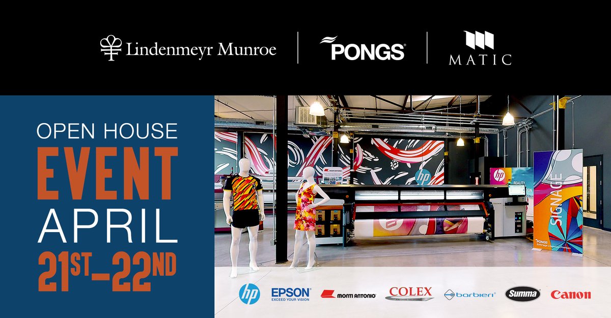 Lindenmeyr's tweet photo. Have your registered for the #WideFormat Open House Event?! 10,000+ sq. ft. of equipment and applications on display! Register today: https://t.co/7bCRuqBbTf #pongs #matic #colex #barbieri #hp #epson #canon #rolanddga #montiantonio #summa #digitalprinting #textileprinting https://t.co/0nNtakvni4