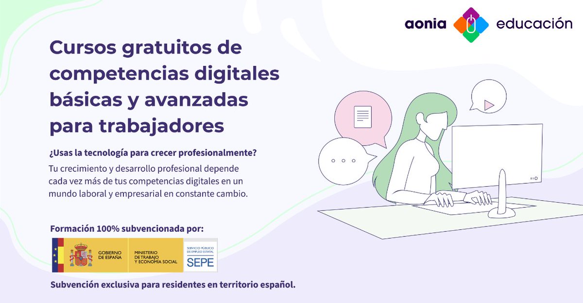 AoniaEdu's tweet photo. 📣 No te quedes atrás en la era de la transformación digital Aonia te ofrece #cursosgratuitos para aprender de forma sencilla competencias digitales para ampliar tus oportunidades laborales ¡A tu ritmo y desde dónde estés! ¡Inscríbete ya! ⬇️ #fp #cursoTIC
https://t.co/bsD37CYl3V https://t.co/S9ipZO96nL